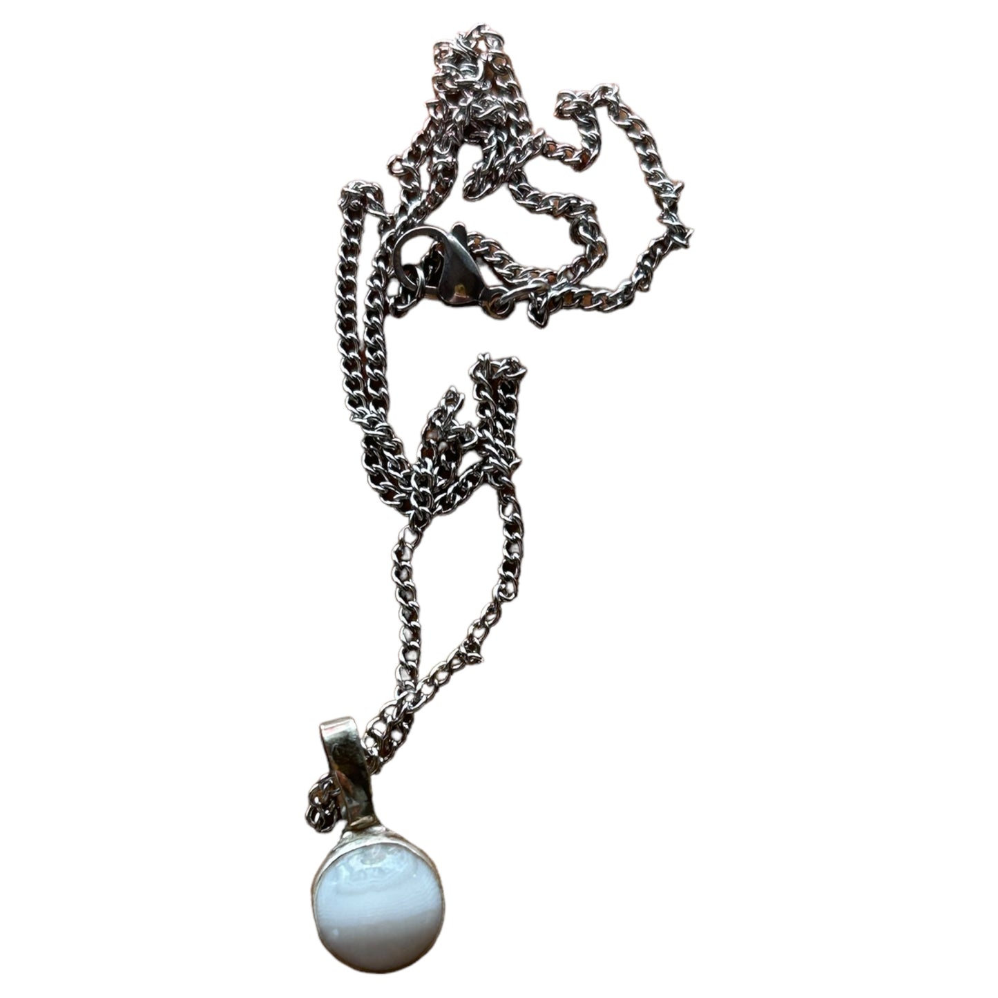 White Banded Agate Circle Pendant