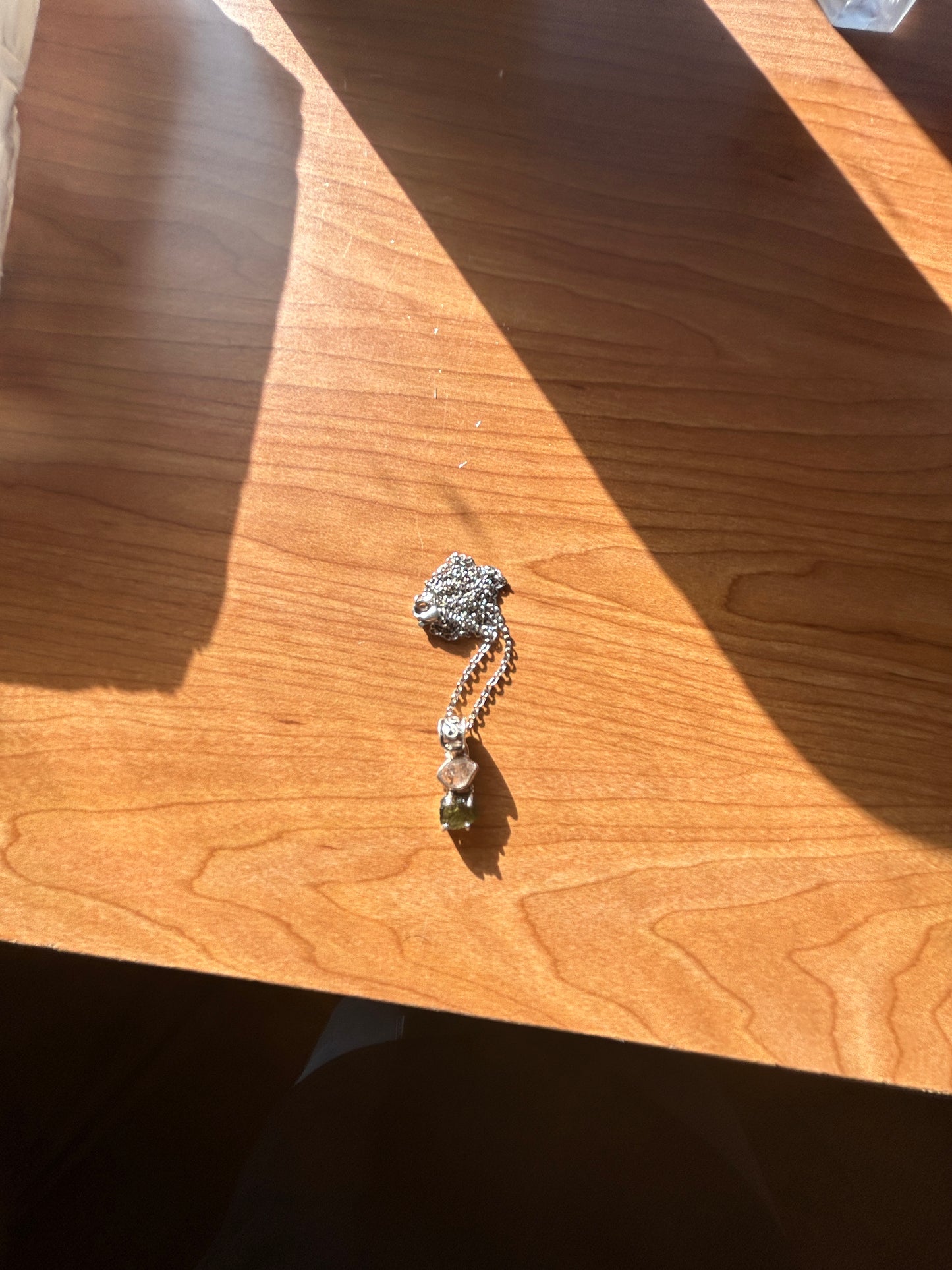 Moldavite and Herkimar Diamond Pendant