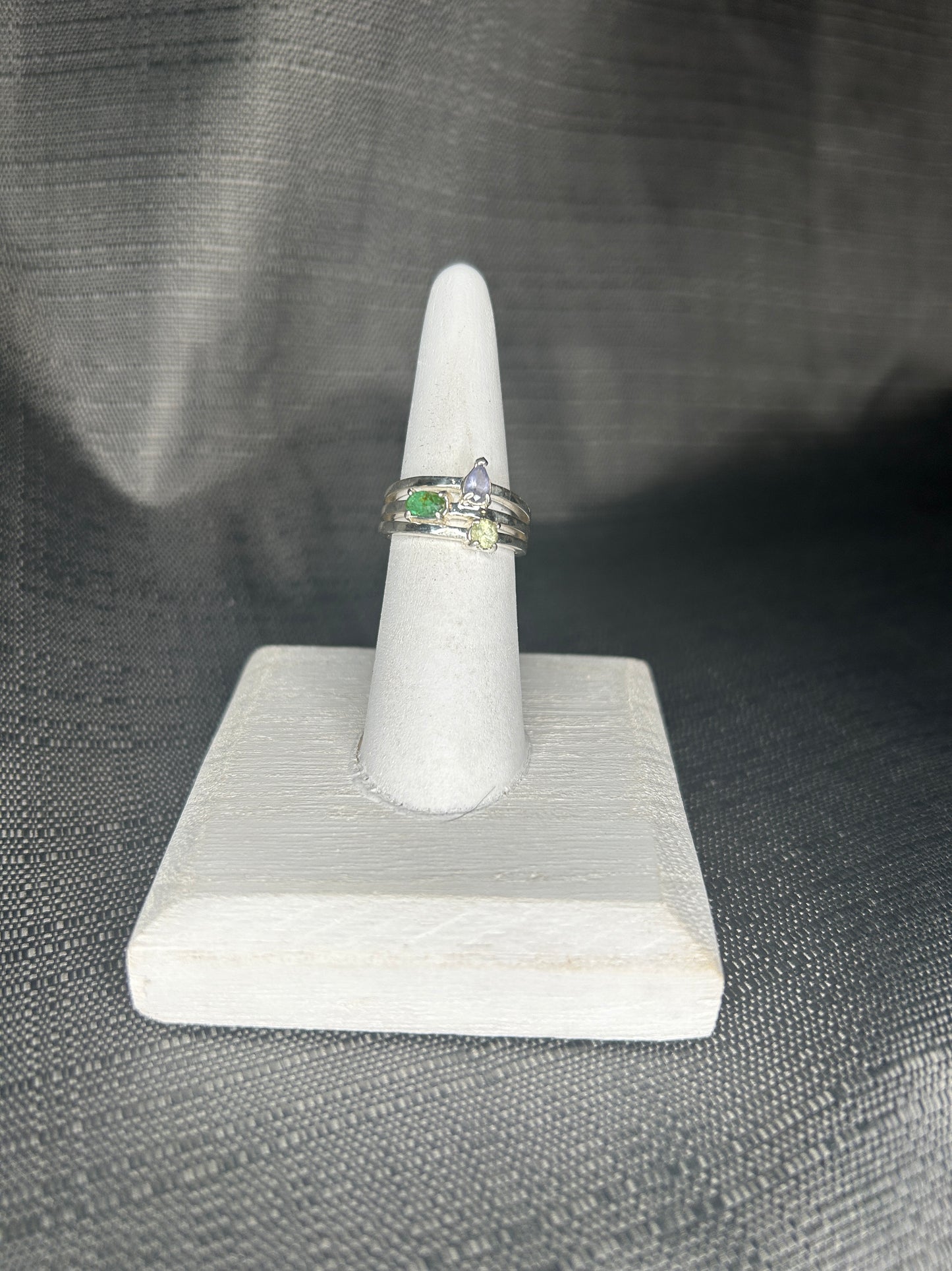 Emerald and Two Color Sapphire Ring