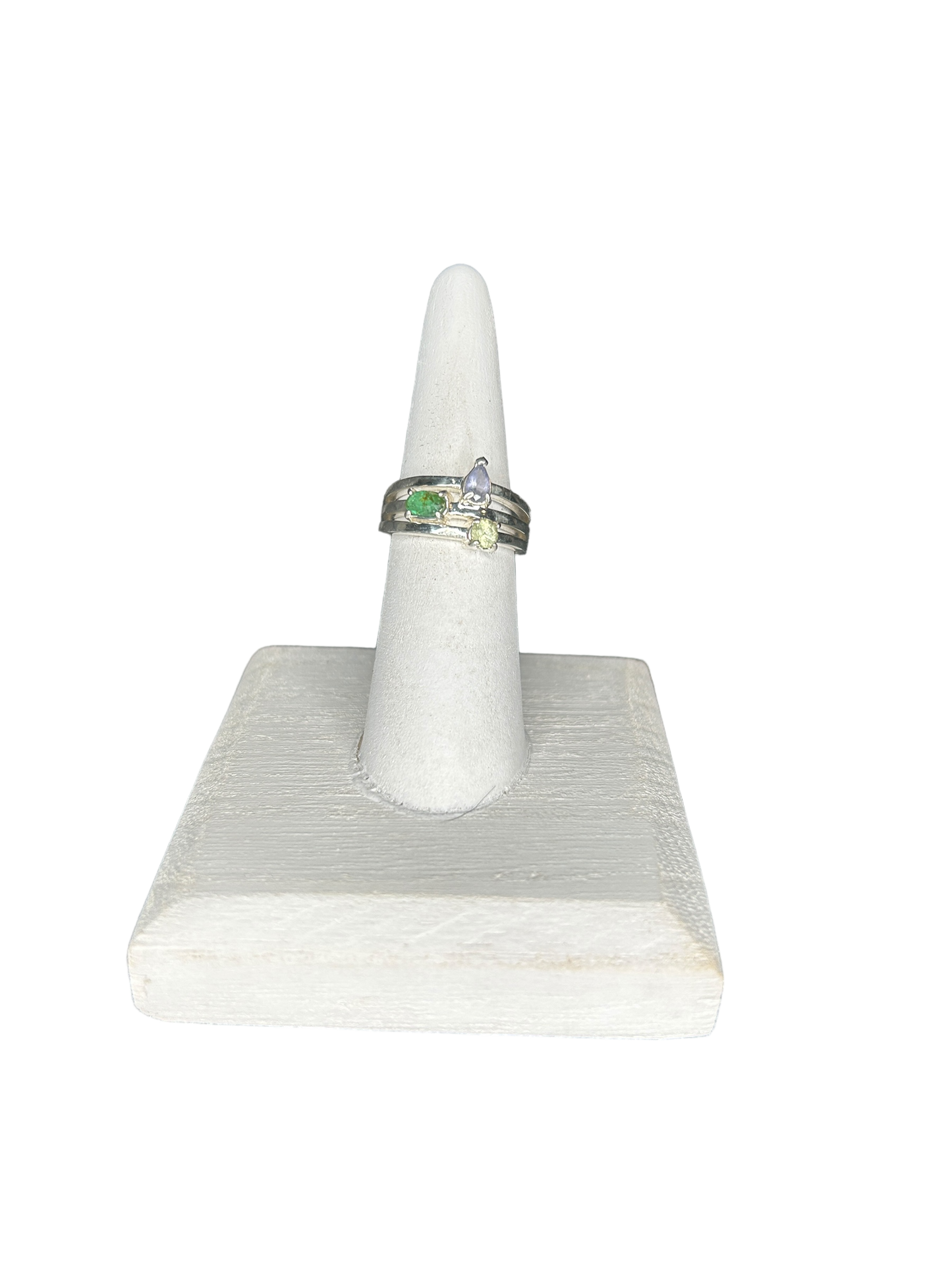 Emerald and Two Color Sapphire Ring