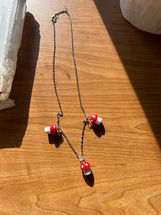 Tri-Charm Mushroom Necklace