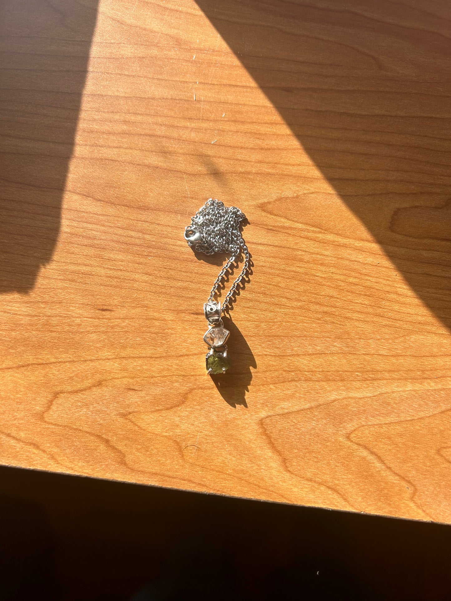 Moldavite and Herkimar Diamond Pendant