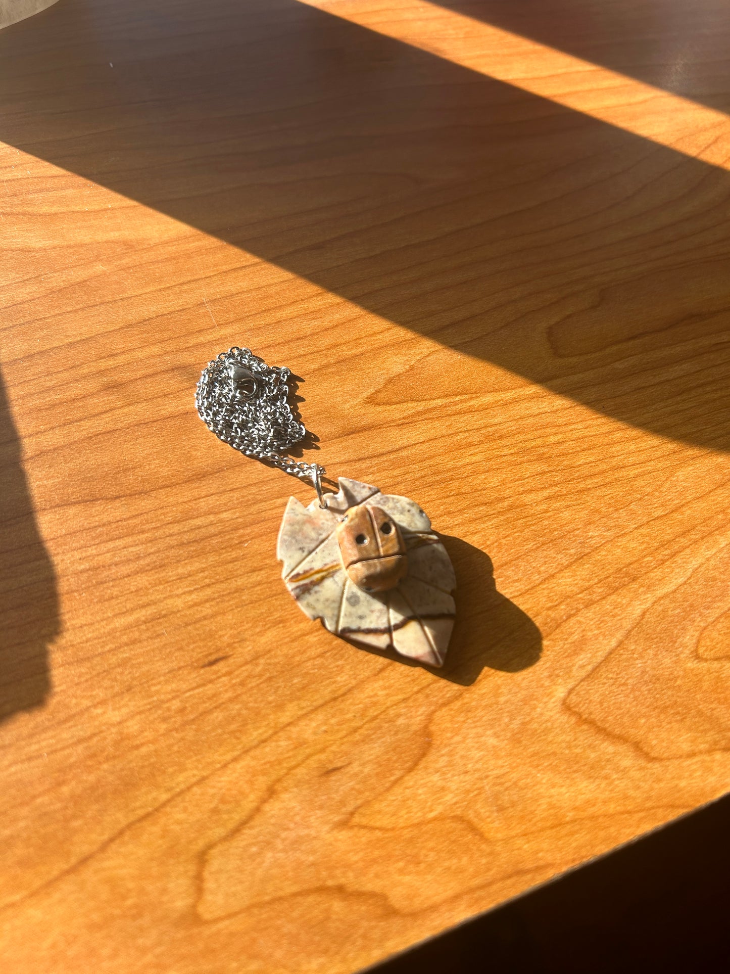 Ladybug on Leaf Stone Carved Pendant